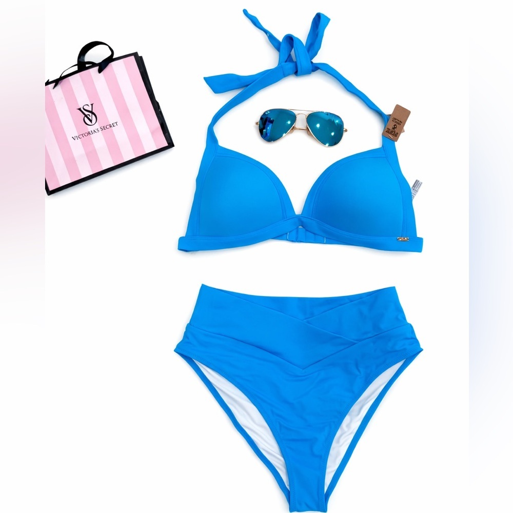 PINK Victoria’s Secret Blue Padded Bikini Set | Halter Top & Bottoms | NWT